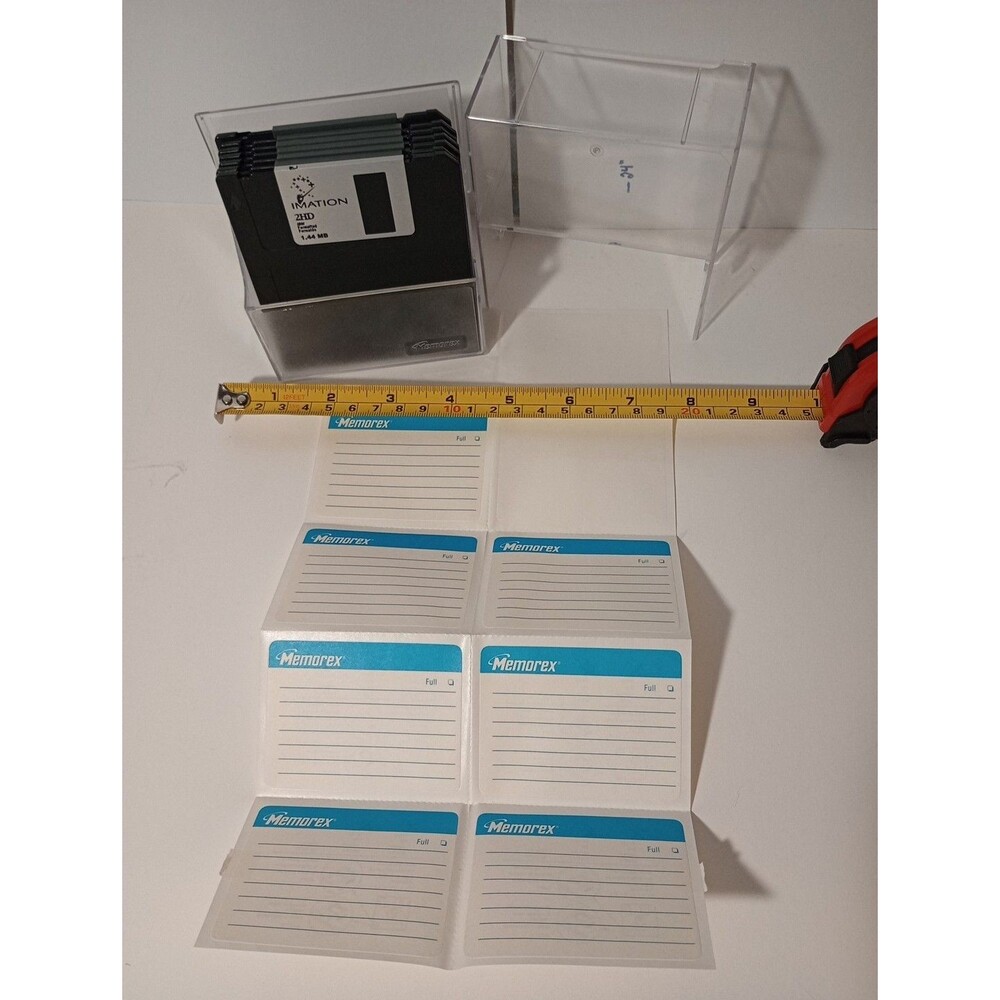 Memorex Vintage Floppy Lot Of 7 Untested New Blank , 2HD 1.44MB w/ Labels, Case